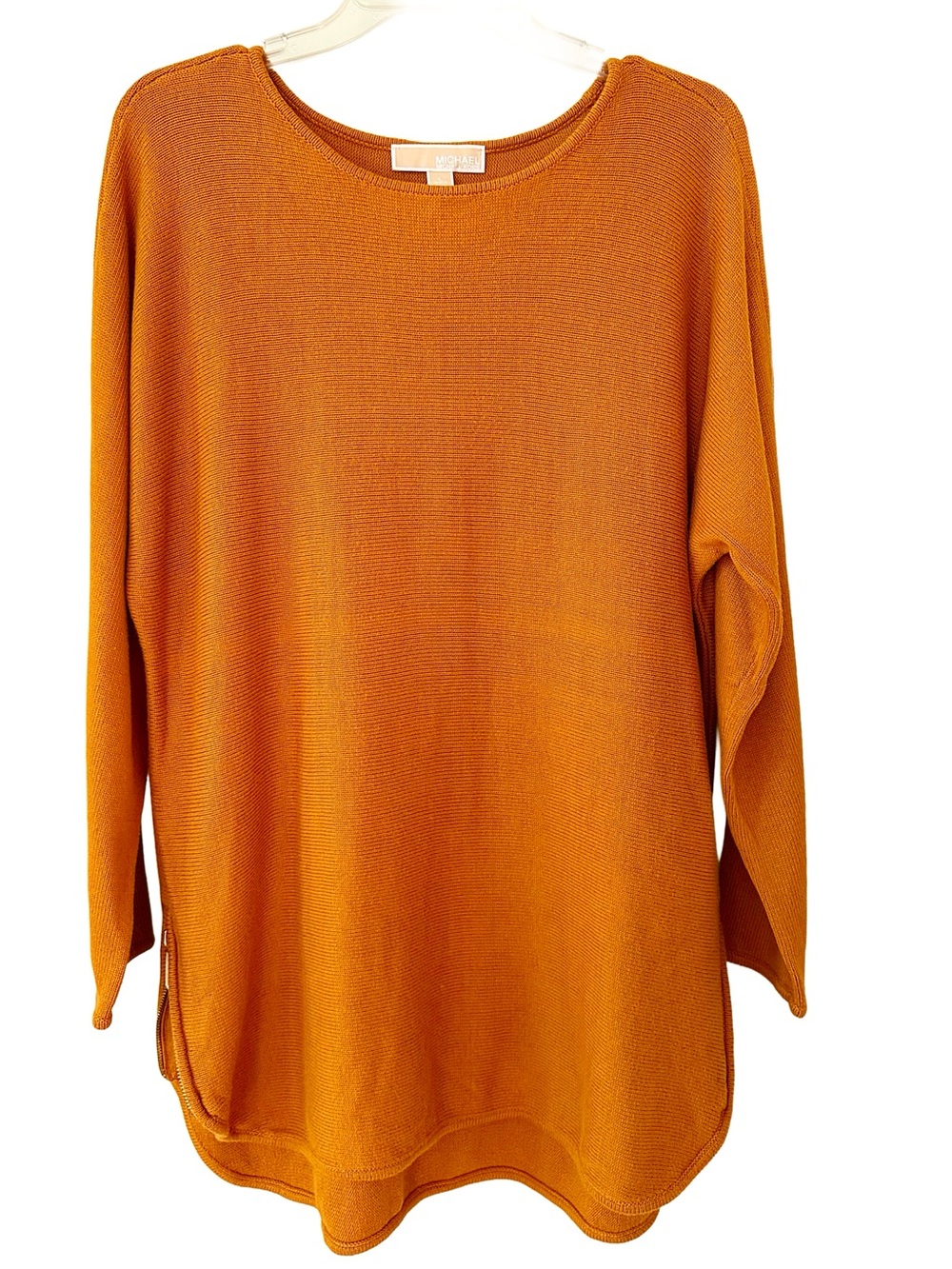 MICHAEL Michael Kors Orange Tunic Gold Side Zip Knit Sweater Scoop Neck Sz L